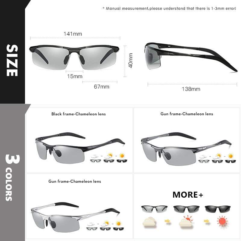 Aluminum Rimless Photochromic Sunglasses Men Polarized Day Night Drivi