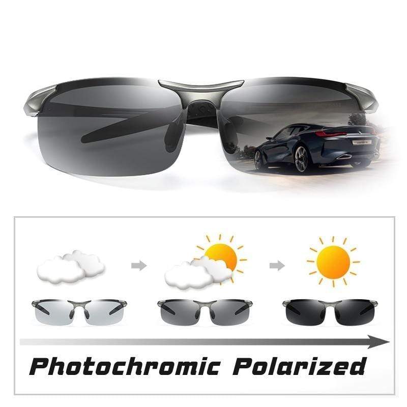 Aluminum Rimless Photochromic Sunglasses Men Polarized Day Night Drivi